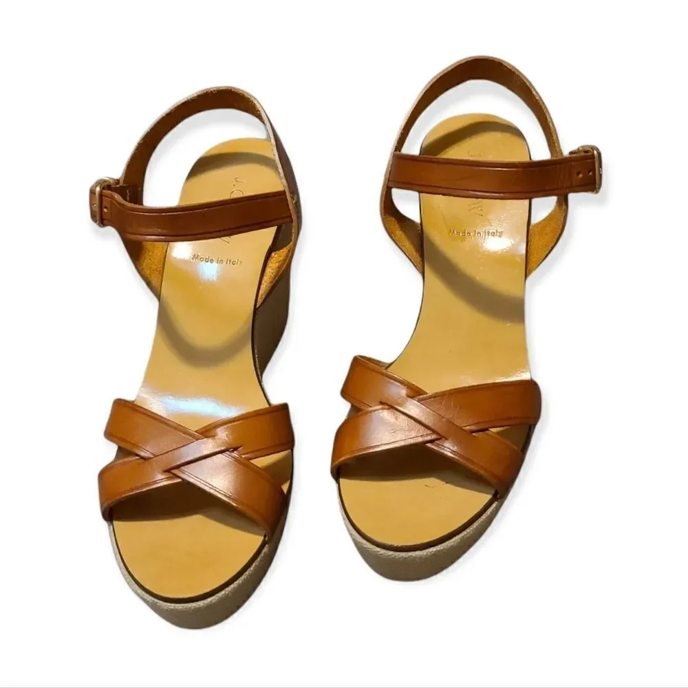 J. Crew Brown Leather Wedge Sandal Size 9